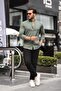 Hakim Collar Oxford Fabric Long Sleeve Shirt - Khaki - 5