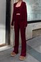 Claret Red Gio Button Detailed Blouse-Cardigan-Pants 3-Piece Women's Knitwear Set - 5
