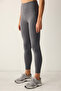 High Waist Dark Gray Soft Leggings - Ankle Length - 3