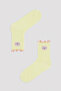 Girl's Floral Patterned 2-Piece Sock Socks - 3