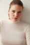 Ecru Half Turtleneck Soft Textured Basic Long Sleeve Top - 4