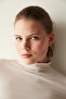 Ecru Half Turtleneck Soft Textured Basic Long Sleeve Top - 3
