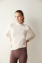 Ecru Half Turtleneck Soft Textured Basic Long Sleeve Top