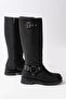 02-312 Black Zippered Daily Women's Boots with Buckle Accessories - 3
