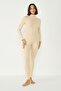 Women's Collared Snap Fastener Thermal Bodysuit 405155 / 409004 Beige - 6
