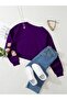 Women's Basic Crop Oversize Sweatshirt with Fleece Inside – Purple - 2