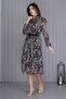 Women's Belted New Season Midi Length Patterned Chiffon Dress Dpapcx04 - 3