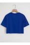 Women's Oversize Crew Neck Plain Crop T-Shirt – Cobalt Blue - 2