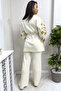 Ethnic Patterned Embroidered Women's Kimona - Double Knitwear Set Black, Brown, White - 5
