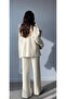Women's Ecru Knitwear Set with Ribbed Collar and Side Zipper - Slit Leg - 2