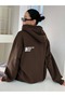 Women's Brown Cherıh Time Printed Oversize Hoodie Sweatshirt