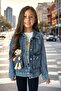 Girl's Teddy Bear Denim Jacket with Pocket Detail and Button Closure, Cotton