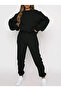 Plain Thick Winter Tracksuit Set - Black Sweatshirt Jogger Oversize Crew Neck