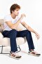 Men's Trousers Cut with Elastic Waist Lycra Compact Sweatpants 2570-Indigo - 3
