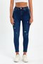 High-Waist Skinny Power Lycra Shaping Laser Ripped Detail Super Skinny Stretch Denim Pants - 5