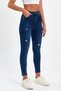 High-Waist Skinny Power Lycra Shaping Laser Ripped Detail Super Skinny Stretch Denim Pants