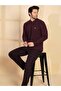 Men's Burgundy Plaid Pattern 3 Button Chest Pocket Cotton Thessaloniki Fabric Winter Long Sleeve Pocketed Pajama Set - 6