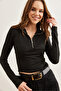 Women's Black Tank Top Zippered Blouse Blz- 19002750 - 4