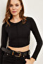Women's Black Reverse Stitched Soft Touch Stretchy Crop Blouse Blz- 19002755 - 3