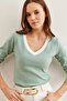 Women's Mint Green White Collar Detailed Raised Lycra Blouse Blz- 19002746