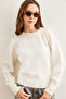 Women's Ecru Crew Neck Soft Textured Basic Knitwear Sweater Kzk- 19000845 - 2