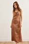 Women's Camel Strap Adjustable Midi Satin Dress Elb- 19002270 - 4