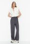 Gray Wide Leg / Wide Ankle Waist Elastic Woven Trousers TWOSS22PL00024