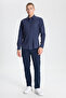 Men's Navy Blue Cotton Flannel Oxford Slim Fit Slim Fit Hidden Button Collar Shirt - 2