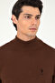 Men's Slim Fit Half-High Collar Brown Basic Sweater 50288887-Vr158 - 2