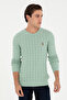 Men's Slim Fit Crew Neck Water Green Basic Sweater 50288883-Vr048