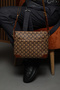 Tan Colored Knitted Patterned New Season Women's Bag with Plenty of Eyes and Zippered Shoulder Strap - 5