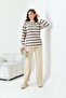 Women's Striped Double Suit Beige 20796 - 3