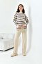 Women's Striped Double Suit Beige 20796 - 4