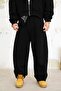 Unisex Black Cozy Basic Pleated Relaxed Fit Baggy Tracksuit