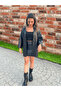 Black Women's Oversize Ribbed Faux Leather Jacket - 3