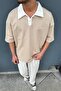 Cream Bound Polo Neck Outplenty Premium Oversize T-Shirt - 2