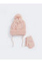 Lcw Baby Pompom Detailed Baby Girl Beanie and Gloves Set (W4)