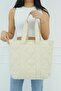 Cream Women's Quilted Pattern Puff Bag - 2