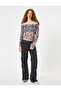 Transparent Bluz Open Shoulder Madonna Collar Long Sleeve Floral Patterned - 2