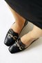 Bee Black Crocodile Print Leather Buckle Detailed Blunt Toe Women's Casual Shoes - 5