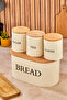 Set of 4 Metal Bread Boxes with Wooden Lids, Tea, Coffee, Sugar Organizer Cream