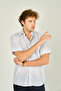 Mugi Men's Striped Single Pocket Detailed Short Sleeve 100% Cotton Shirt 2003 Blue - 2