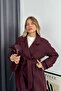 Burgundy Double Breasted Lined Belted Buttoned Oversize Wool Coat - 5