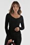 Black Gathered Front Long Sleeve Women's Bodysuit Sh200 - 4