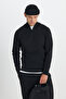 Men's Black Standard Fit Regular Cut Bato Stand Collar Knitwear Sweater