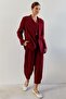 Oversize Striped Claret Red Women's Blazer Jacket - 3
