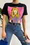 Women's Black Crew Neck Printed 100% Cotton T-Shirt - 6