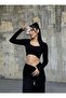 Women's Black Modal Fabric Crop Top Wide Leg Pants Casual Daily Two-Piece Set 7101 - 3