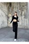 Women's Black Modal Fabric Crop Top Wide Leg Pants Casual Daily Two-Piece Set 7101