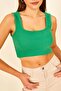 Women's Emerald Green Square Neck U-Neck Strap Crop Top - 2